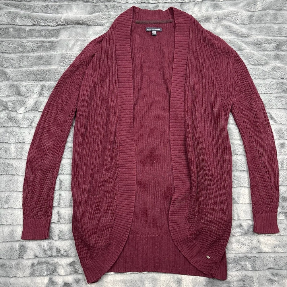 American Eagle Outfitters Burgundy Cotton Knit Open Front Shawl Cardigan Small
